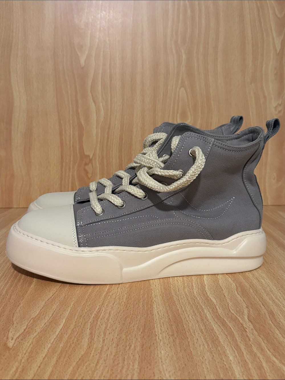 Gray High-Top Canvas Sneakers with Cream Sole